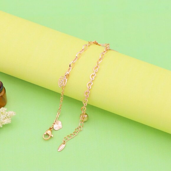 "Rose Gold Butterfly Leaf Charm Anklet in Gold Plated Brass, XPAL1047 - Picture 2 of 12